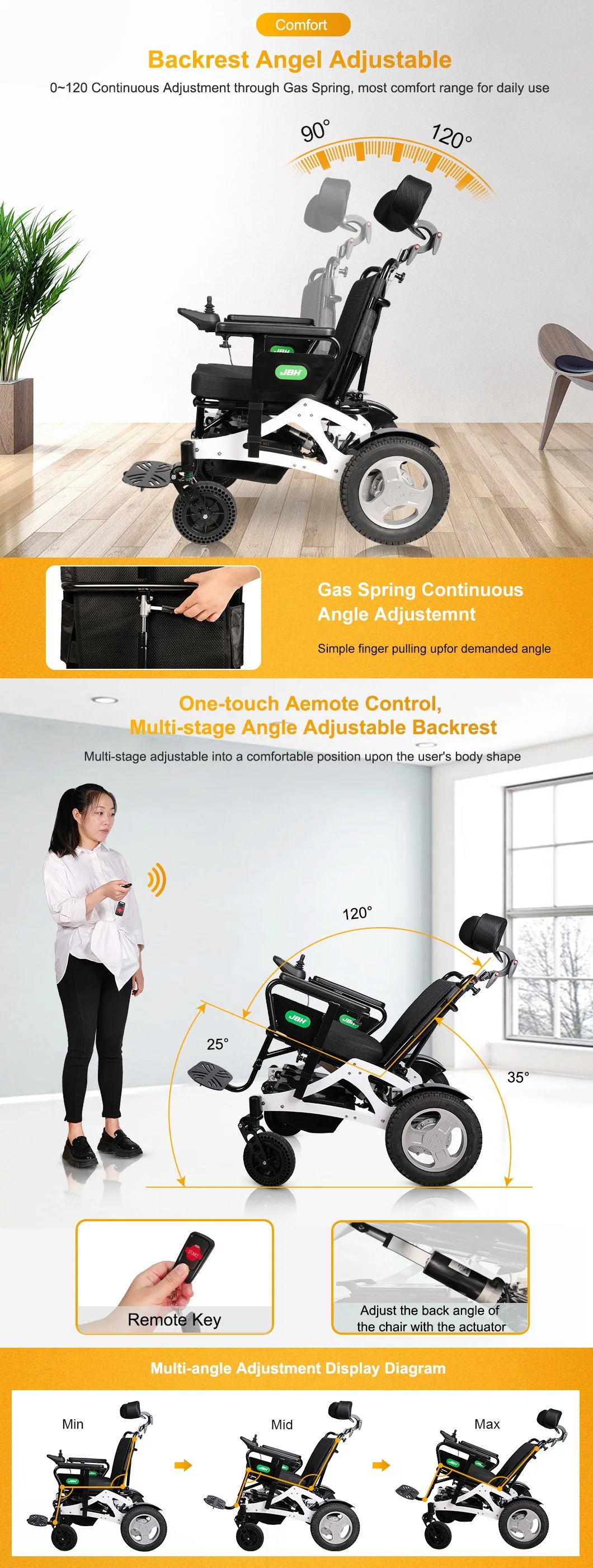 Aluminum Alloy Light Power Reclining Adjustable Control Electric Intelligent Wheel Chair